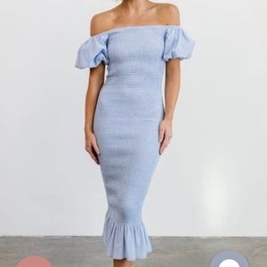 Blue Smocked Midi Dress